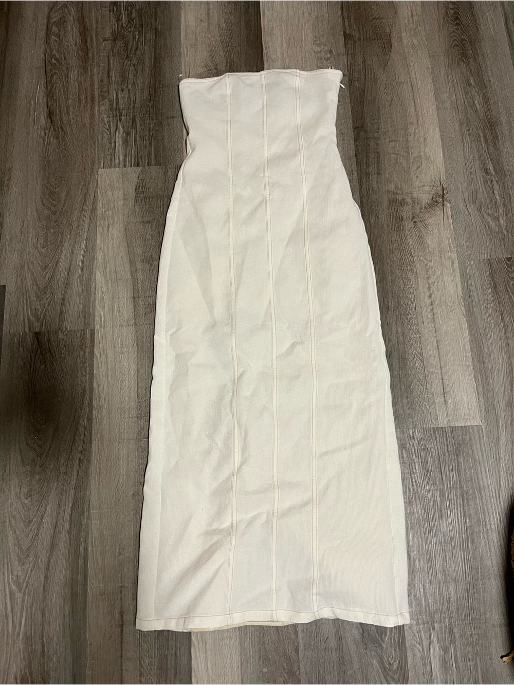 Women’s Zara Textured Strapless Formal Midi Dress Cream Oyster White Size XS